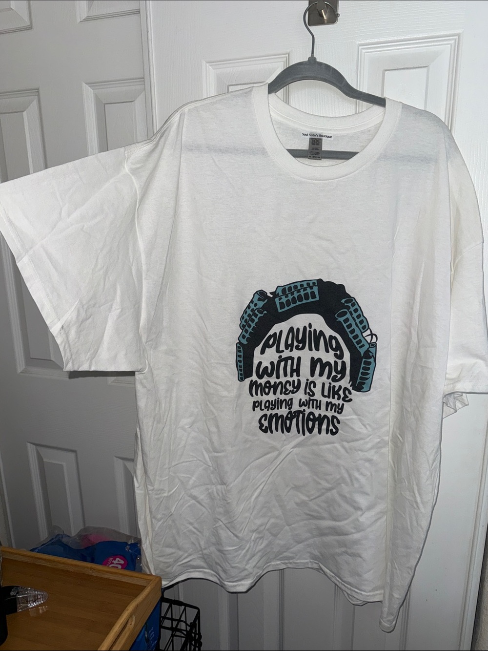 Men's White Graphic Tee - Playing With My Money Design - Picture 5 of 6
